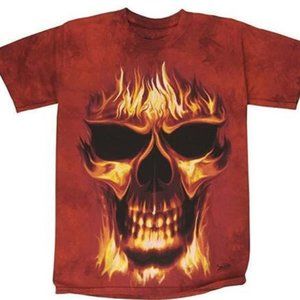 The Mountain Red Fire Skull Scary Burning Man Flames Punisher Dark T-Shirt S